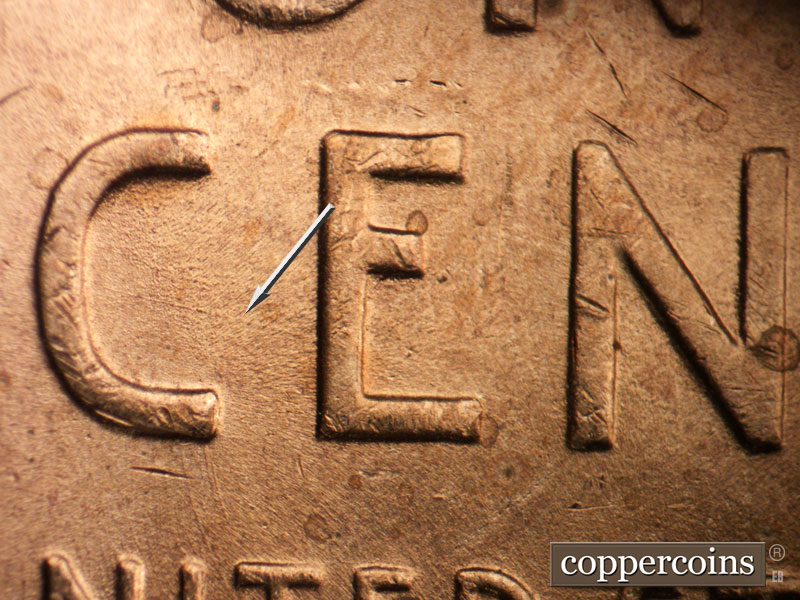 Die-stage B marker on 1949D•1MM•033 (1949 Repunched Mint Mark).
