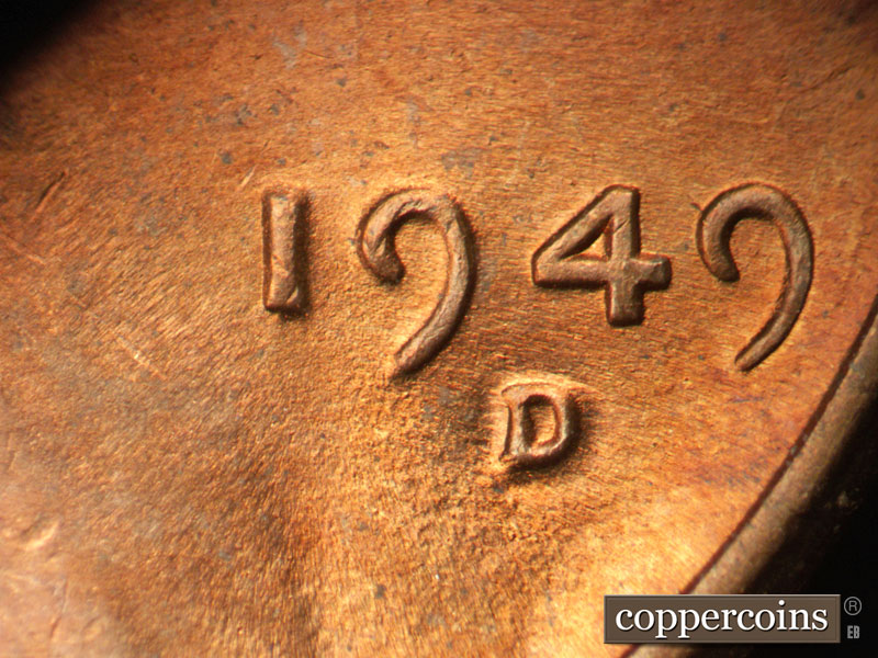 Die-stage C marker on 1949D•1MM•036 (1949 Repunched Mint Mark).