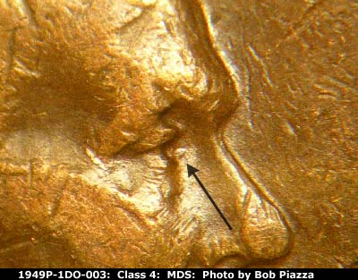 1949 Lincoln cent obverse, CopperCoins die 1949P•1DO•003.