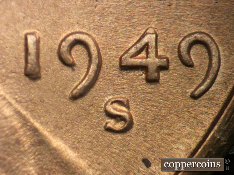 Die-stage C marker on 1949S•1DO•003 (1949 Doubled Die Obverse).