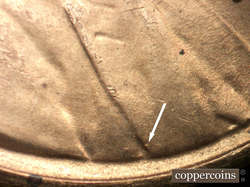 Die-stage C marker on 1949S•1DO•003 (1949 Doubled Die Obverse).