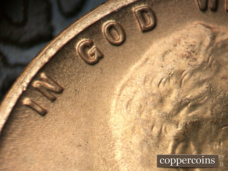 Die-stage C marker on 1949S•1DO•003 (1949 Doubled Die Obverse).