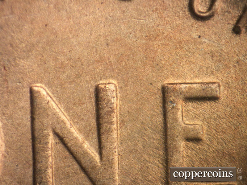 Die-stage C marker on 1949S•1DO•003 (1949 Doubled Die Obverse).
