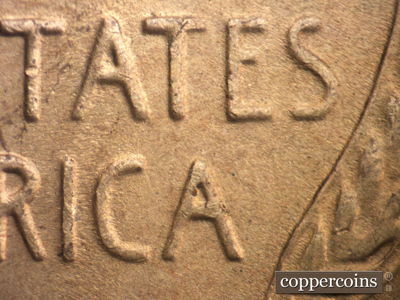 Die-stage C marker on 1949S•1DO•003 (1949 Doubled Die Obverse).
