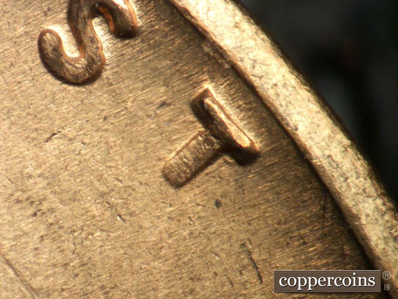 1949 Lincoln cent obverse, CopperCoins die 1949S•1DO•004.
