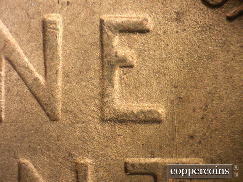 Die-stage B marker on 1949S•1DO•004 (1949 Doubled Die Obverse).