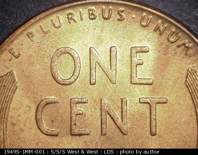 Die-stage C marker on 1949S•1MM•001 (1949 Repunched Mint Mark).