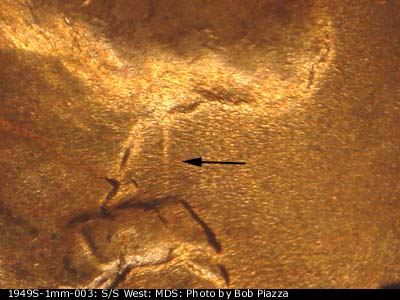 Die-stage B marker on 1949S•1MM•003 (1949 Repunched Mint Mark).