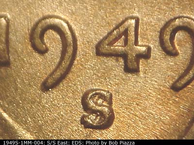 Die-stage A marker on 1949S•1MM•004 (1949 Repunched Mint Mark).