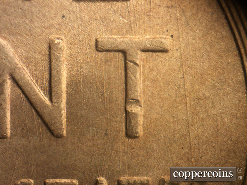 Die-stage B marker on 1949S•1MM•005 (1949 Repunched Mint Mark).