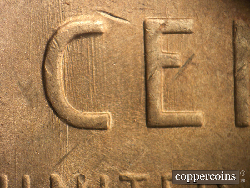 Die-stage B marker on 1949S•1MM•005 (1949 Repunched Mint Mark).