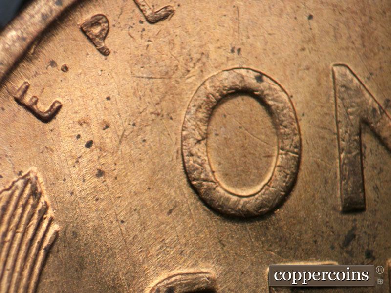 Die-stage B marker on 1949S•1MM•006 (1949 Repunched Mint Mark).
