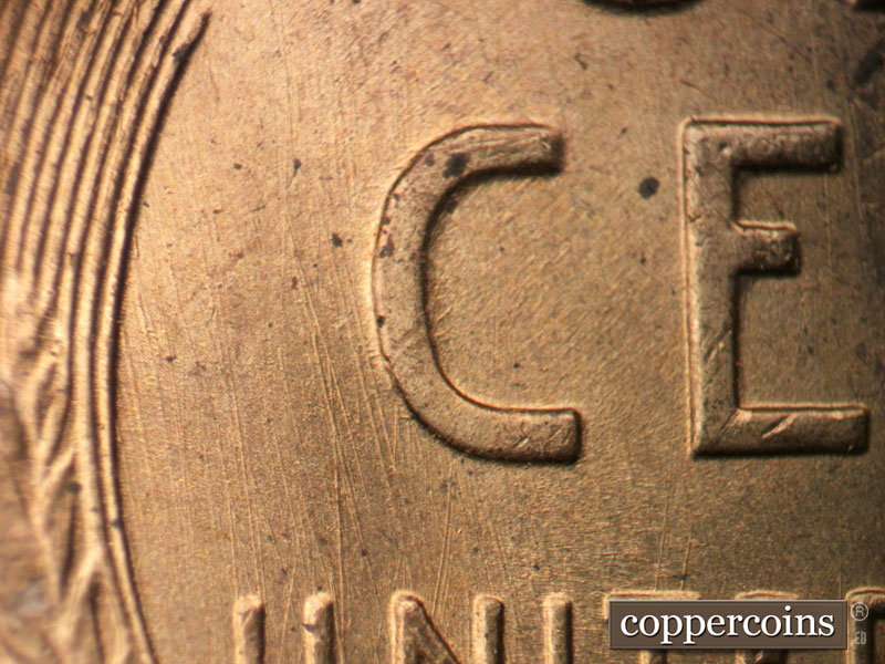 Die-stage B marker on 1949S•1MM•006 (1949 Repunched Mint Mark).