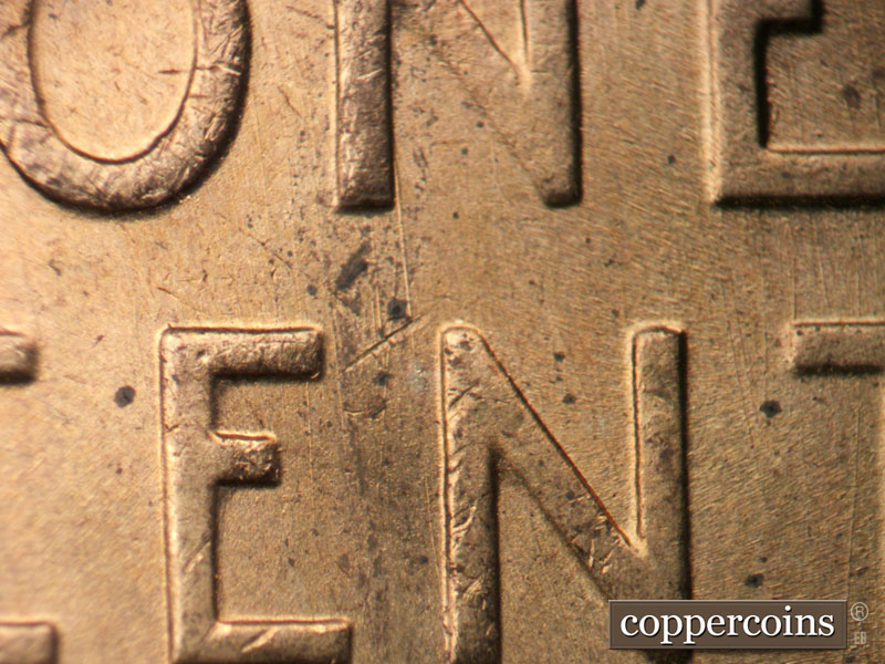 Die-stage B marker on 1949S•1MM•006 (1949 Repunched Mint Mark).