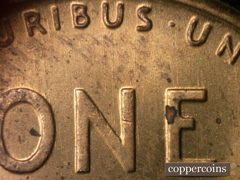 Die-stage B marker on 1949S•1MM•008 (1949 Repunched Mint Mark).