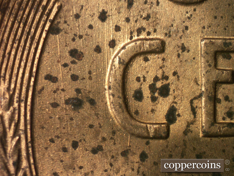 Die-stage B marker on 1949S•1MM•008 (1949 Repunched Mint Mark).