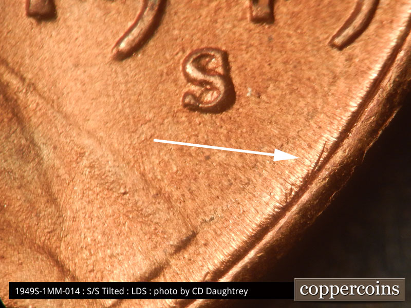 Die-stage C marker on 1949S•1MM•014 (1949 Repunched Mint Mark).