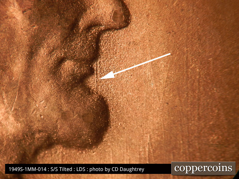 Die-stage C marker on 1949S•1MM•014 (1949 Repunched Mint Mark).