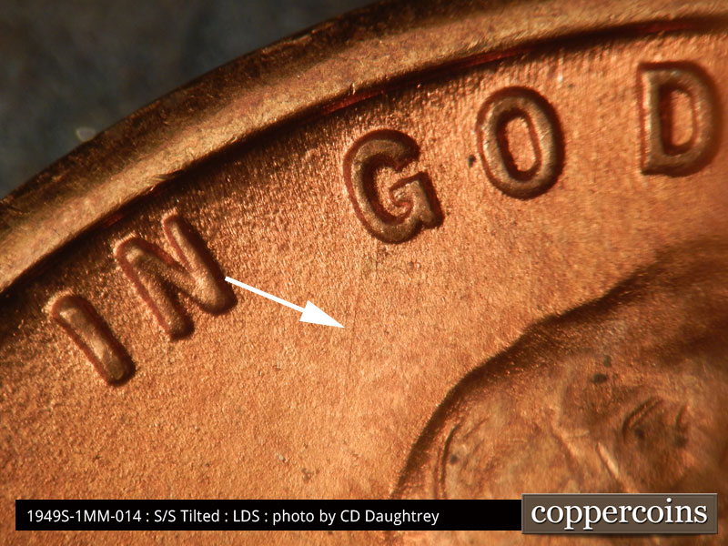 Die-stage C marker on 1949S•1MM•014 (1949 Repunched Mint Mark).