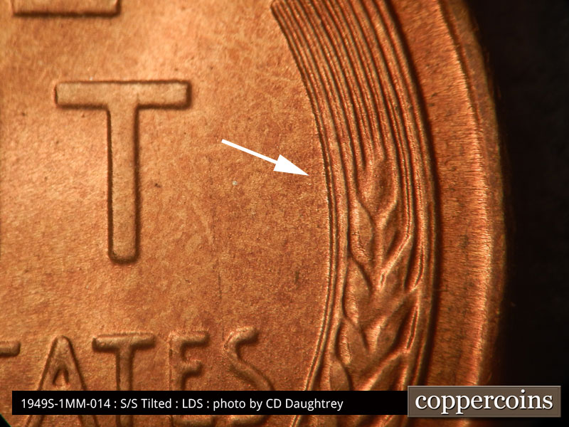 Die-stage C marker on 1949S•1MM•014 (1949 Repunched Mint Mark).