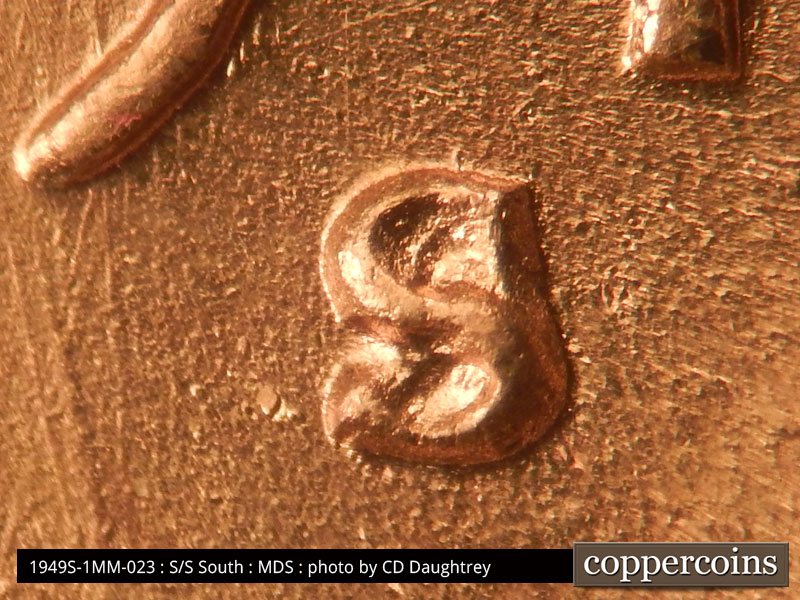 1949 Lincoln cent obverse, CopperCoins die 1949S•1MM•023.