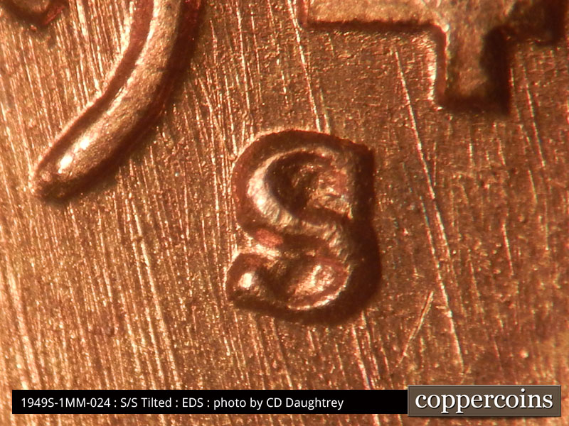 Die-stage A marker on 1949S•1MM•024 (1949 Repunched Mint Mark).