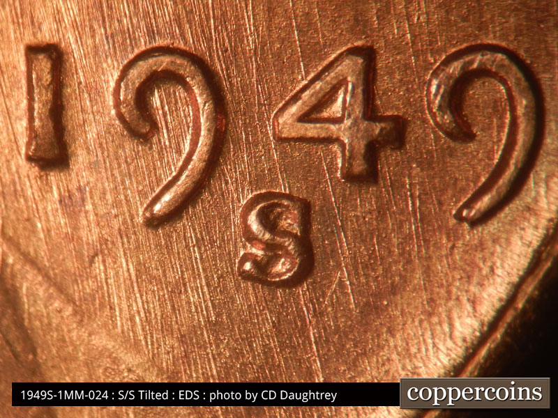 Die-stage A marker on 1949S•1MM•024 (1949 Repunched Mint Mark).