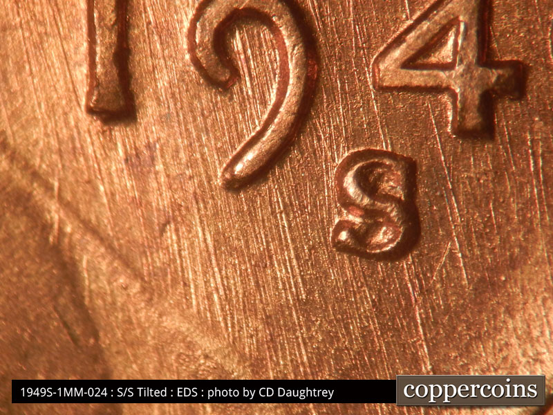 Die-stage A marker on 1949S•1MM•024 (1949 Repunched Mint Mark).