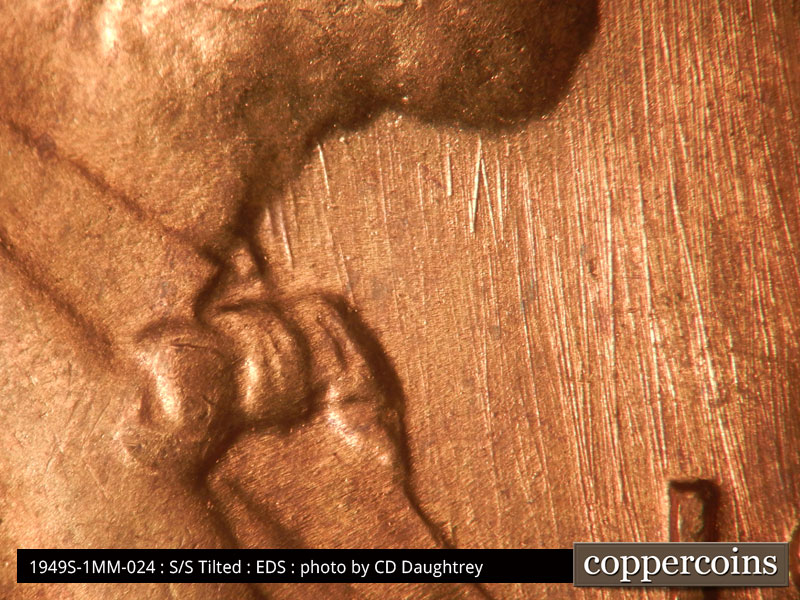 Die-stage A marker on 1949S•1MM•024 (1949 Repunched Mint Mark).