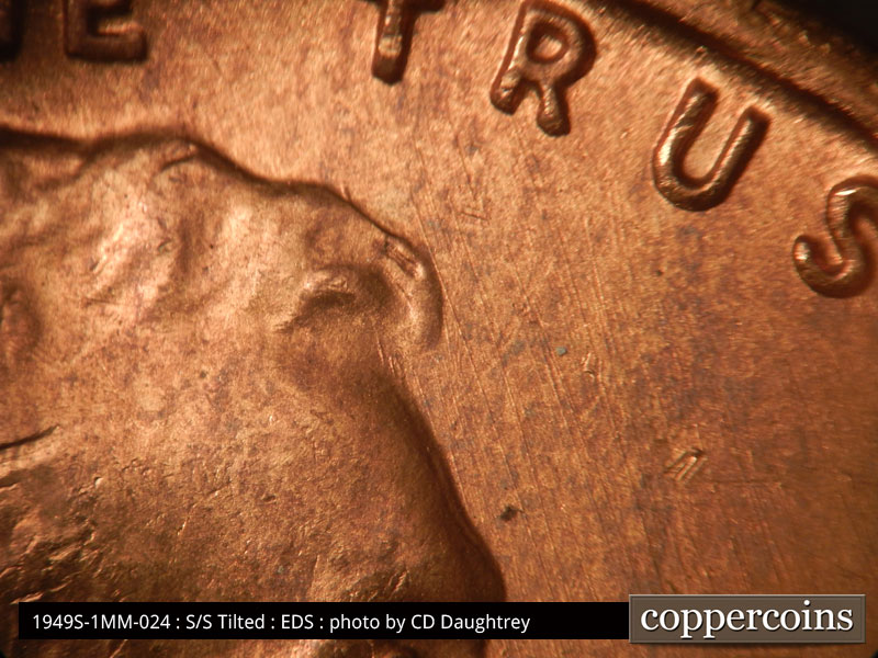 Die-stage A marker on 1949S•1MM•024 (1949 Repunched Mint Mark).