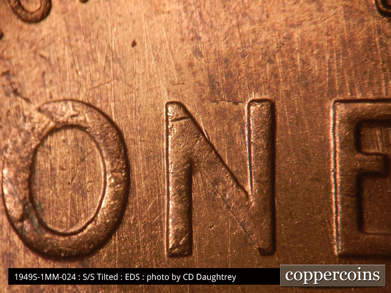 Die-stage A marker on 1949S•1MM•024 (1949 Repunched Mint Mark).