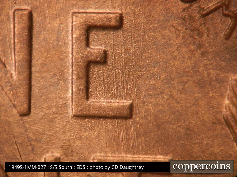Die-stage A marker on 1949S•1MM•027 (1949 Repunched Mint Mark).