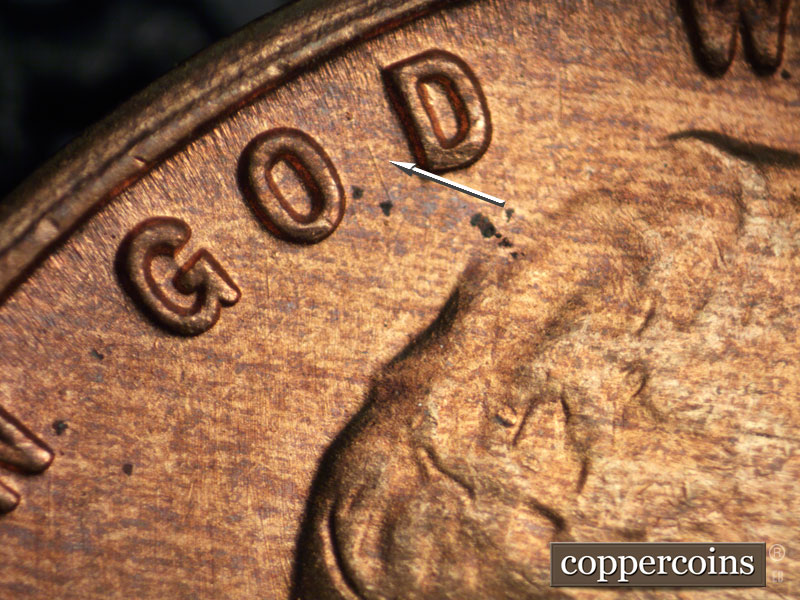 Die-stage B marker on 1949S•1MM•027 (1949 Repunched Mint Mark).