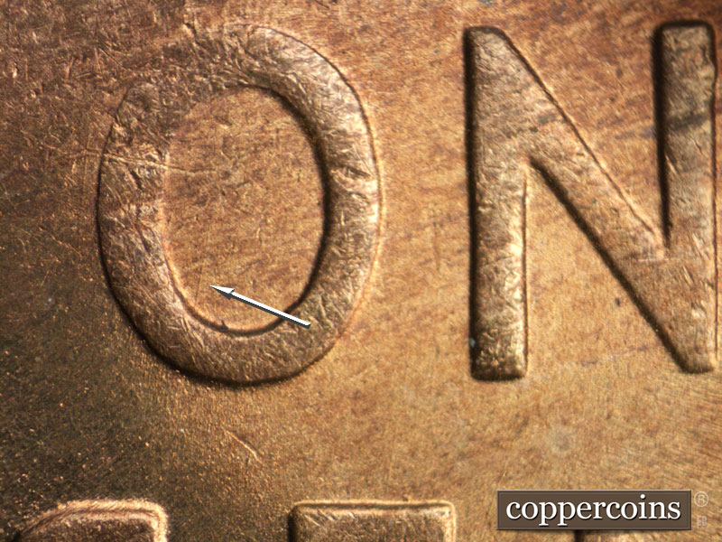 Die-stage B marker on 1949S•1MM•027 (1949 Repunched Mint Mark).