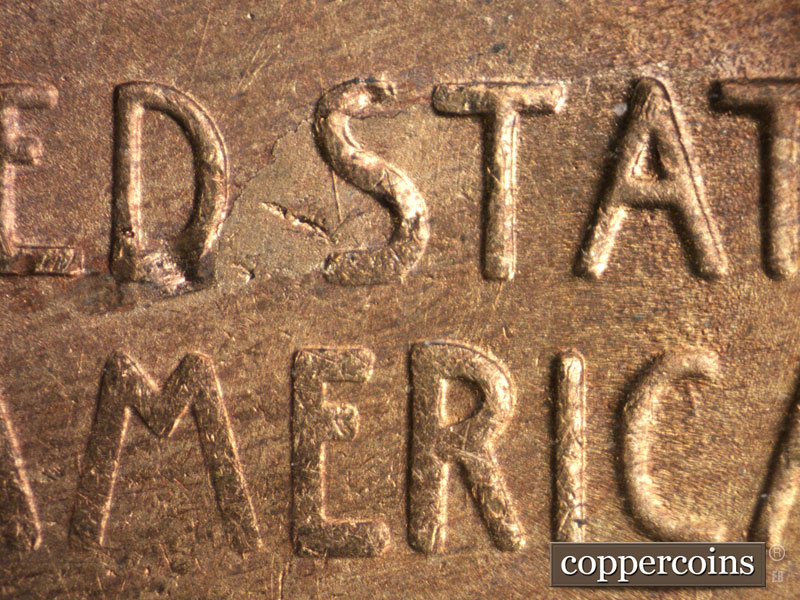 Die-stage B marker on 1949S•1MM•027 (1949 Repunched Mint Mark).