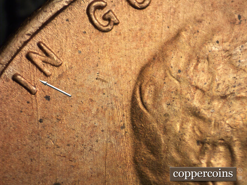 Die-stage B marker on 1949S•1MM•028 (1949 Repunched Mint Mark).