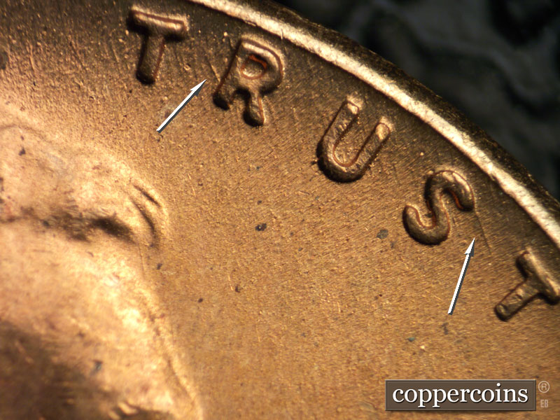 Die-stage B marker on 1949S•1MM•028 (1949 Repunched Mint Mark).
