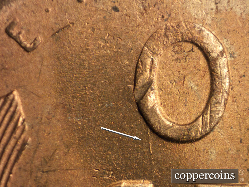 Die-stage B marker on 1949S•1MM•028 (1949 Repunched Mint Mark).