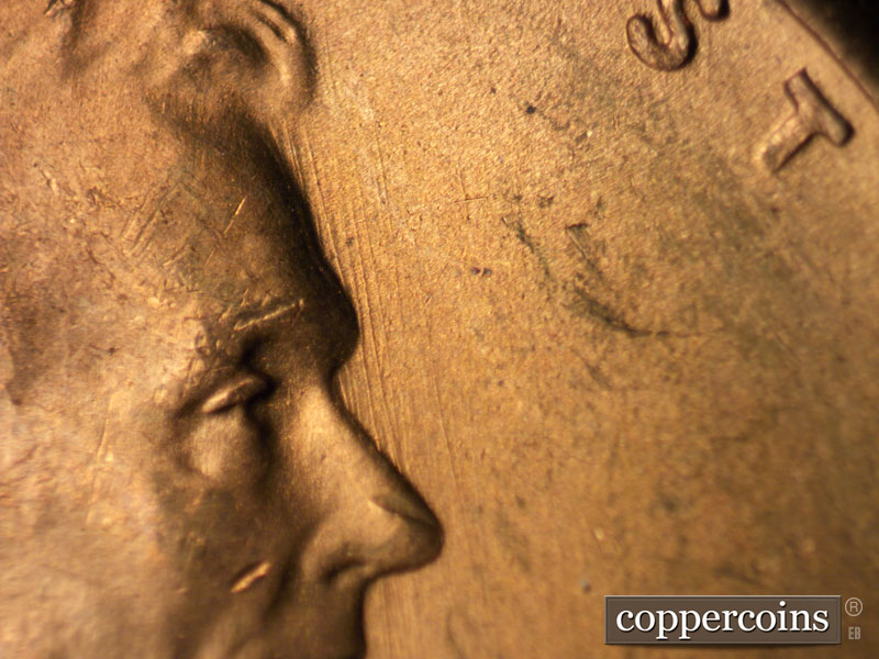 Die-stage B marker on 1949S•1MM•030 (1949 Repunched Mint Mark).