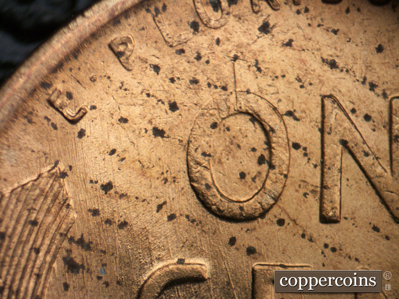 Die-stage B marker on 1949S•1MM•031 (1949 Repunched Mint Mark).