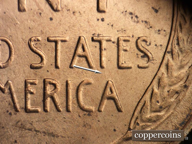 Die-stage B marker on 1949S•1MM•031 (1949 Repunched Mint Mark).