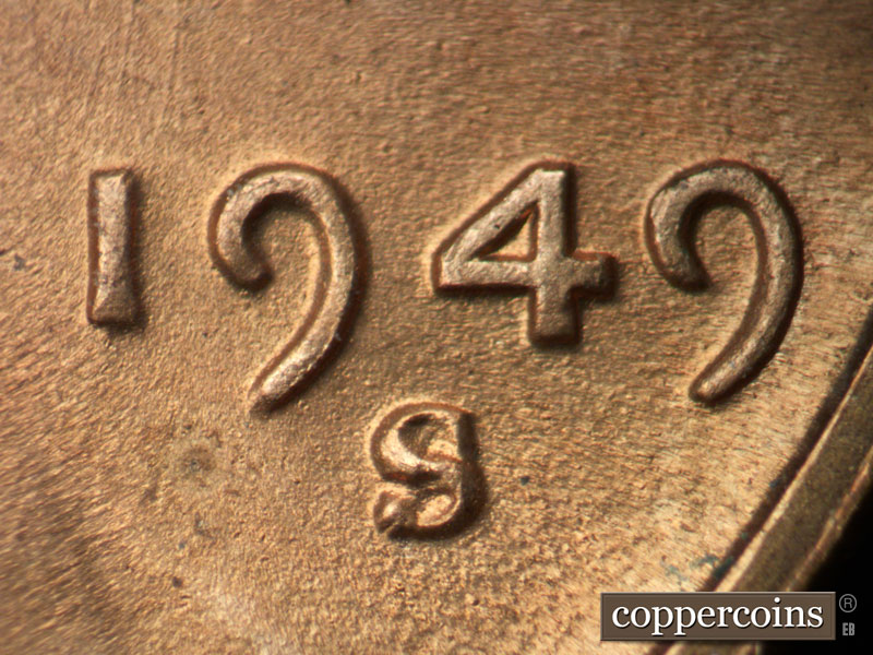 Die-stage C marker on 1949S•1MM•031 (1949 Repunched Mint Mark).