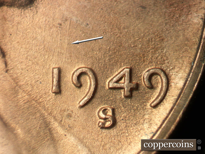 Die-stage C marker on 1949S•1MM•031 (1949 Repunched Mint Mark).