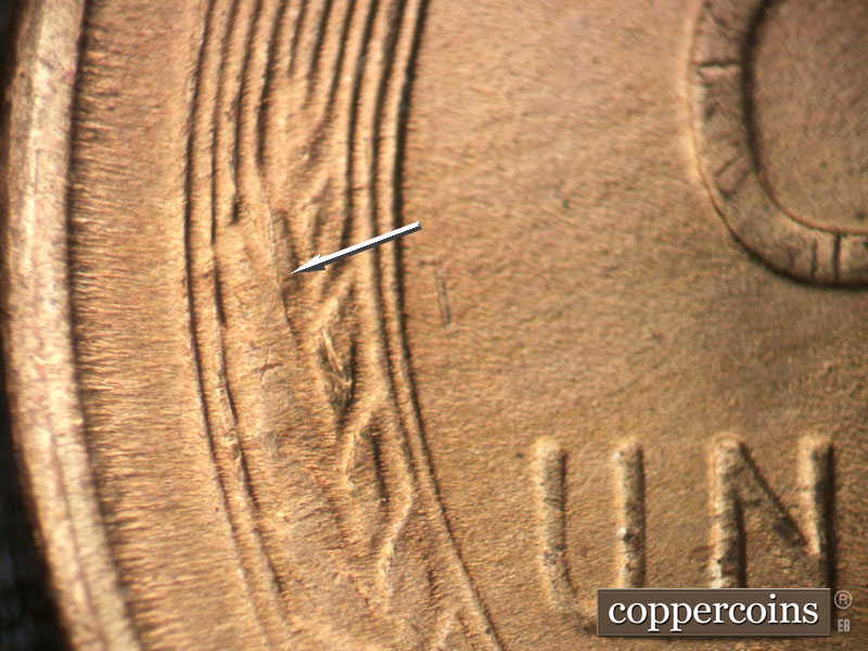Die-stage C marker on 1949S•1MM•031 (1949 Repunched Mint Mark).