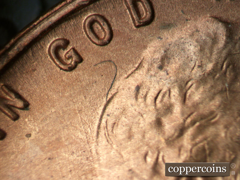 Die-stage B marker on 1949S•1MM•032 (1949 Repunched Mint Mark).