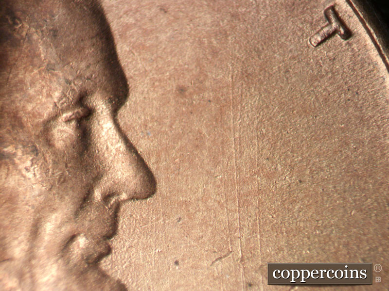Die-stage B marker on 1949S•1MM•032 (1949 Repunched Mint Mark).