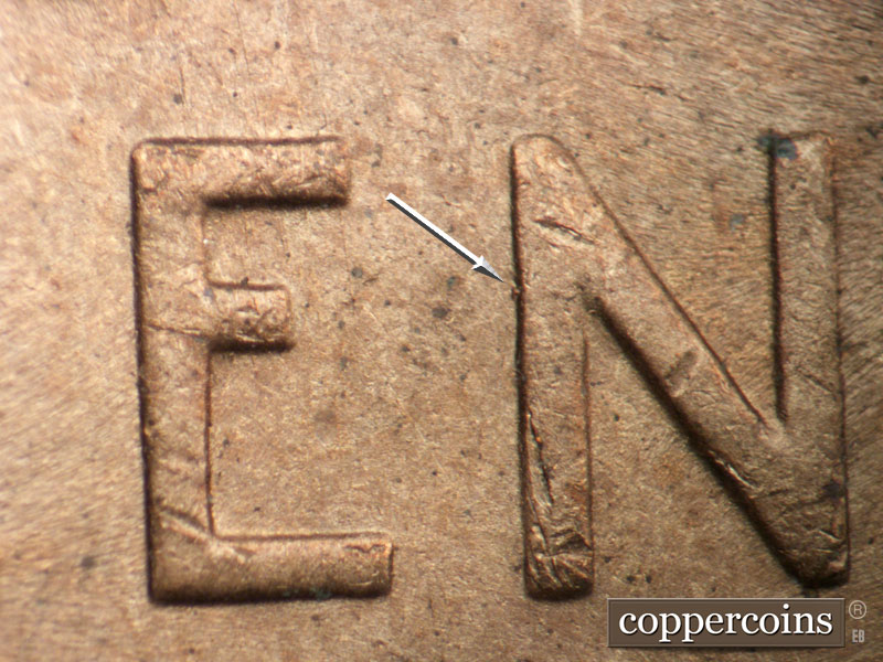 Die-stage B marker on 1949S•1MM•032 (1949 Repunched Mint Mark).