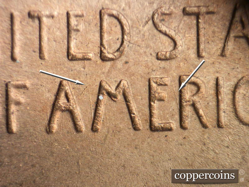 Die-stage B marker on 1949S•1MM•032 (1949 Repunched Mint Mark).