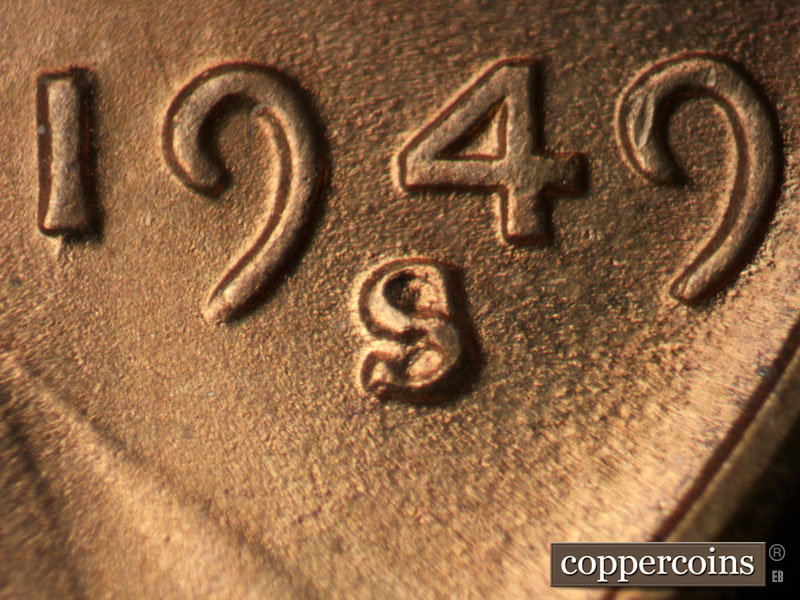 Die-stage C marker on 1949S•1MM•032 (1949 Repunched Mint Mark).