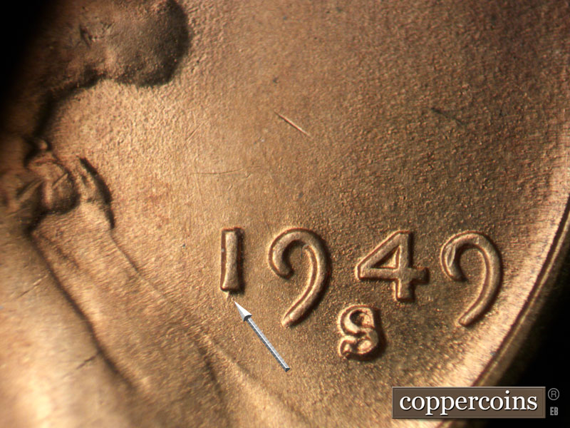 Die-stage C marker on 1949S•1MM•032 (1949 Repunched Mint Mark).